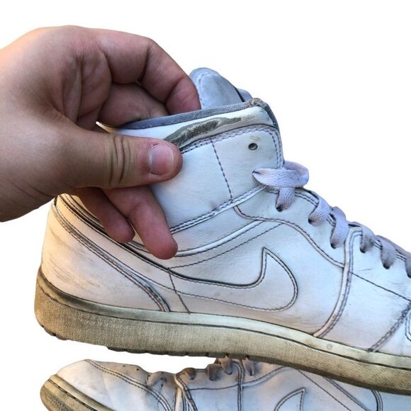 BEATER 2015 Nike Air Jordan 1 Mid White Wolf Grey Size 14 - Picture 11 of 16